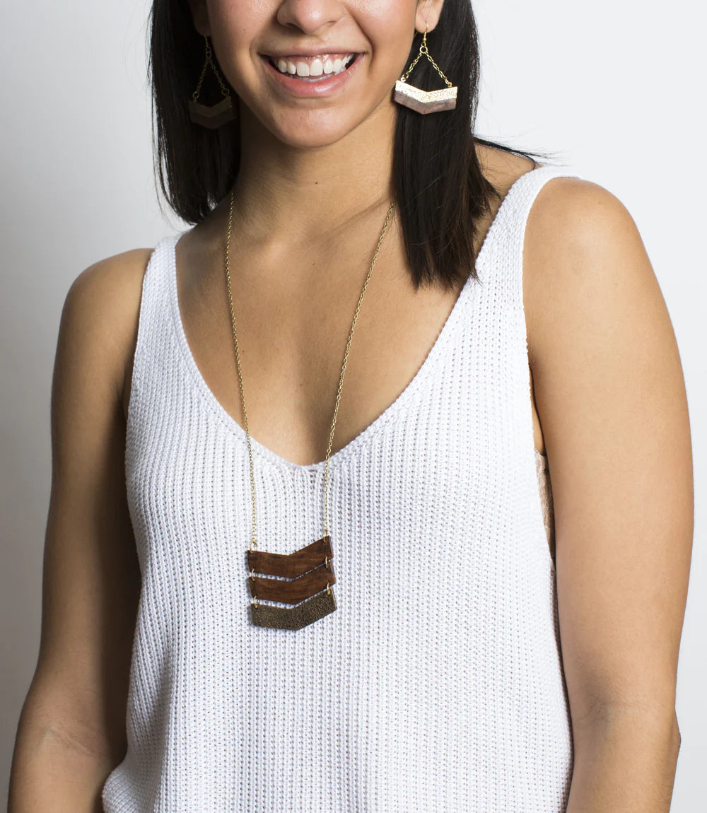 Wood and Brass Chevron Necklace