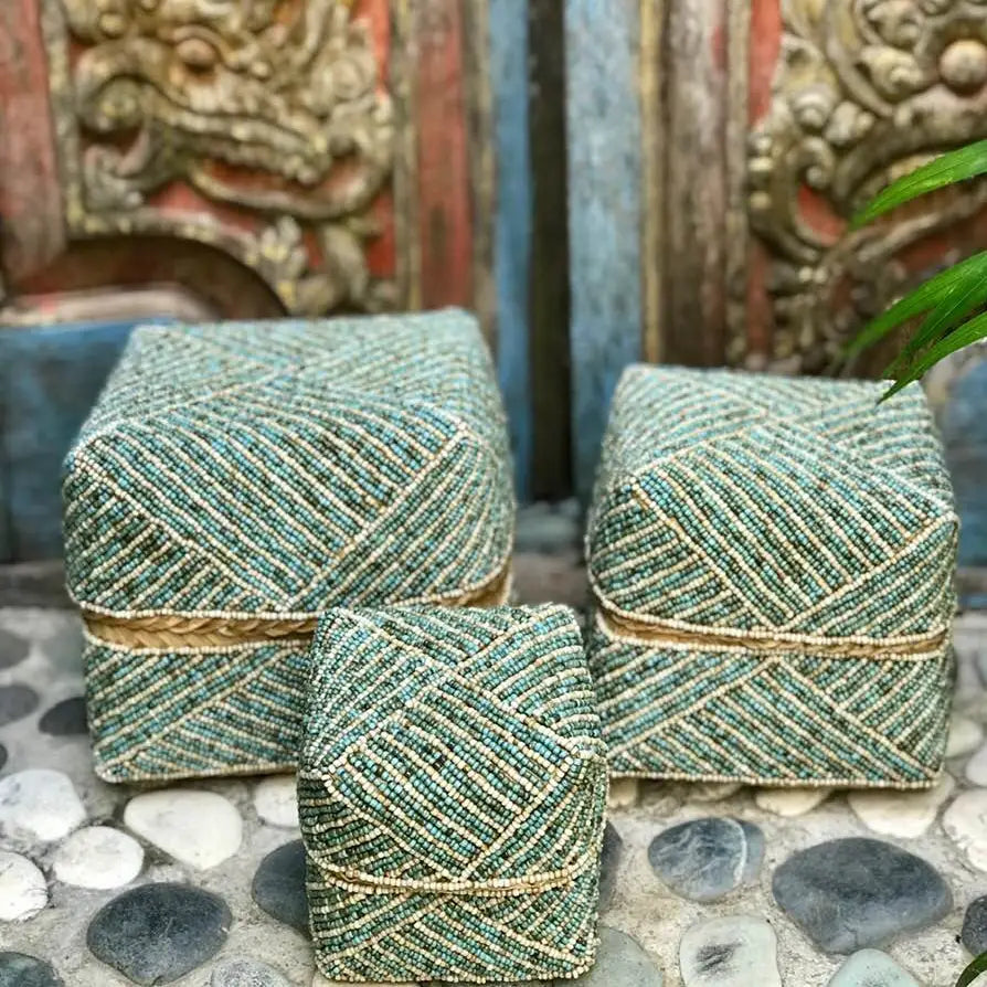 Medium Bamboo and Glass Bead Offering Box