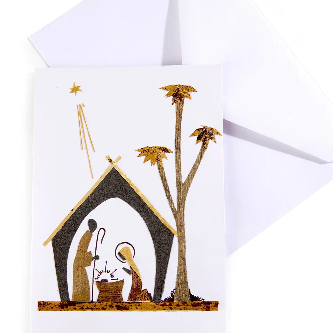 Handmade Banana Fiber Nativity Scene Card