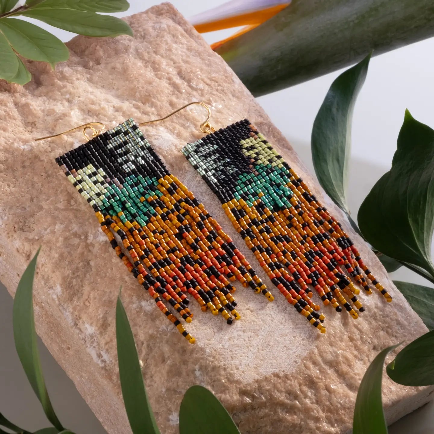 Earrings: Beaded Handwoven Jaguar Fringe