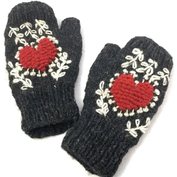 Embroidered Heart Knit Handwarmer