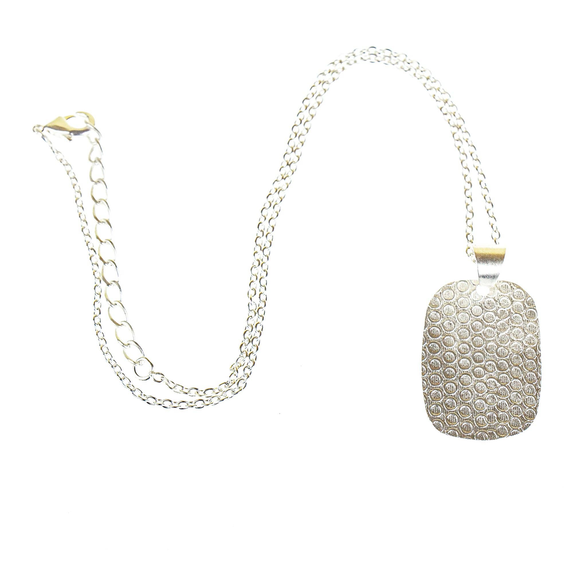 Hammered Rectangle Pendant Necklace, Silver Brass