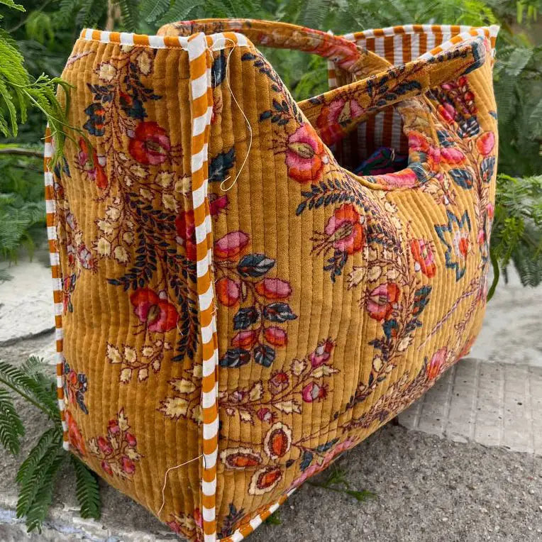 Floral Print Velvet Tote Bag