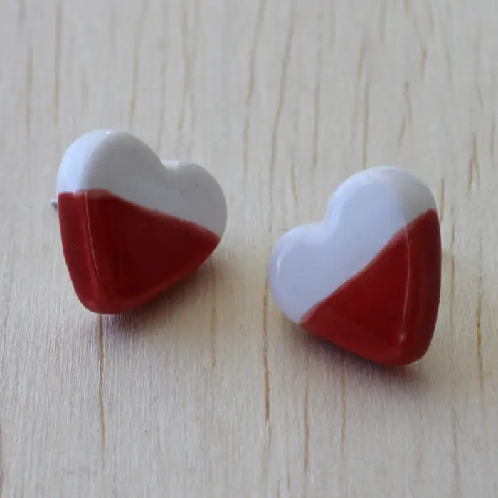 White and Red Stud Heart Earrings