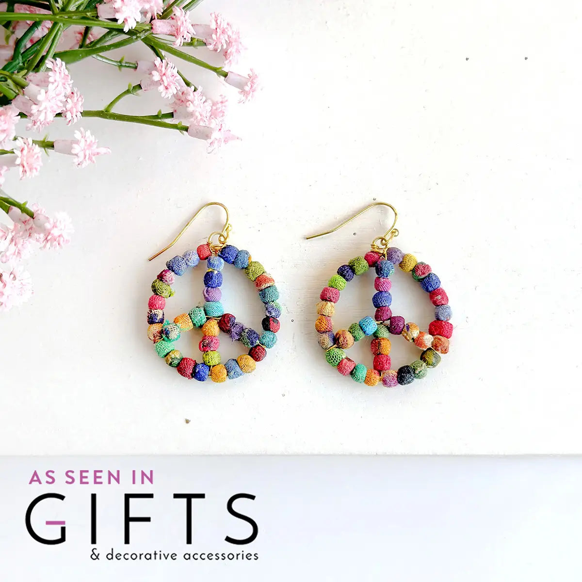 Earrings - Kantha Peace Sign