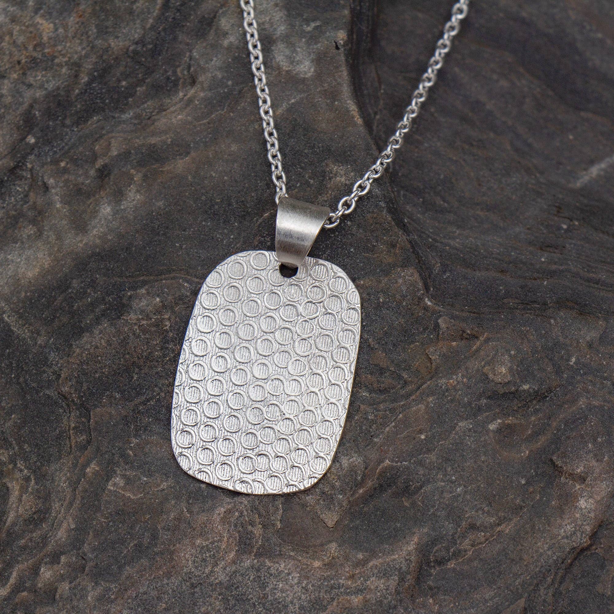 Hammered Rectangle Pendant Necklace, Silver Brass