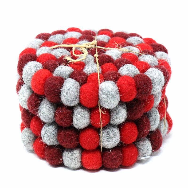 Root Chaka Red Felt Ball Coasters