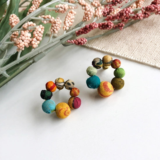Kantha Hoop Post Earrings