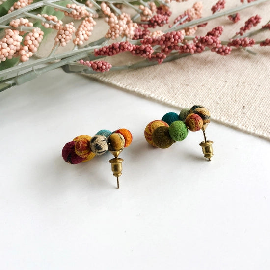 Kantha Hoop Post Earrings