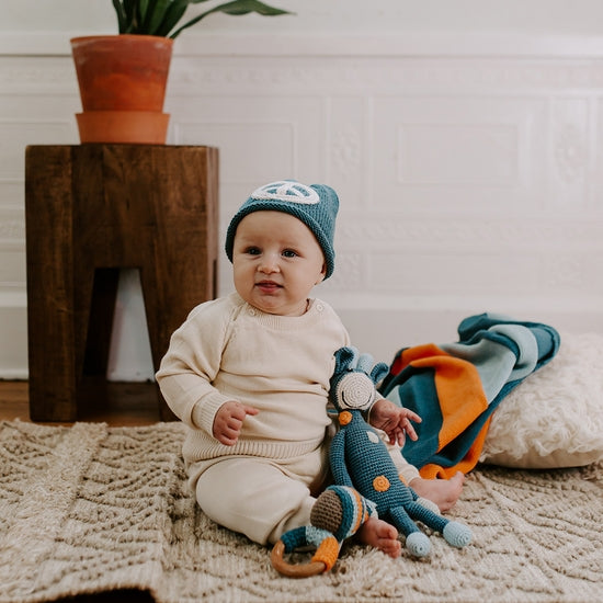 Knit Peace Baby Hat - Blue