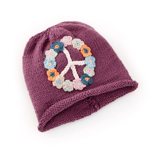 Knit Peace Baby Hat - Purple