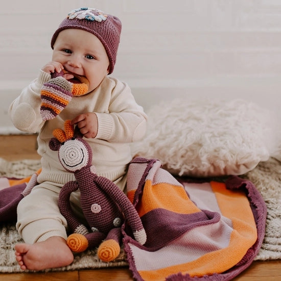 Knit Peace Baby Hat - Purple