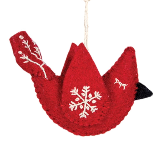 Wool Ornament - Snowflake Cardinal