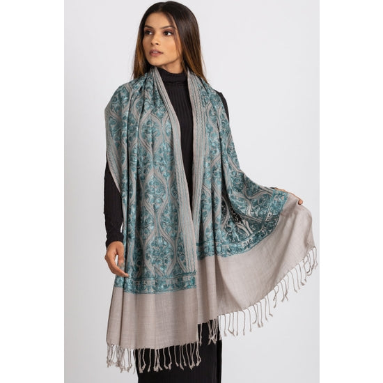 Aqua Embroidered Shawl
