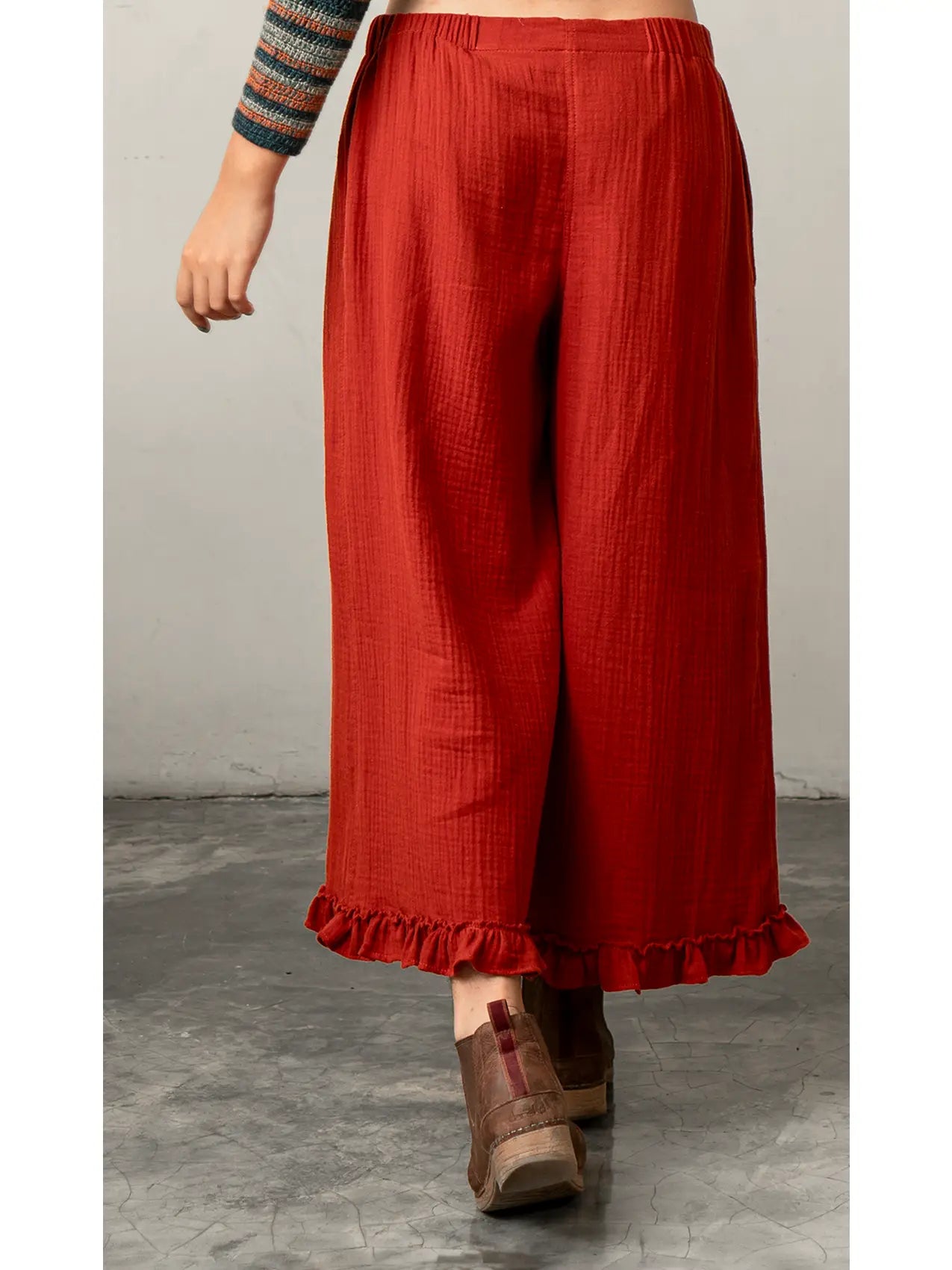 Ruffled Cotton Crinkle Pants