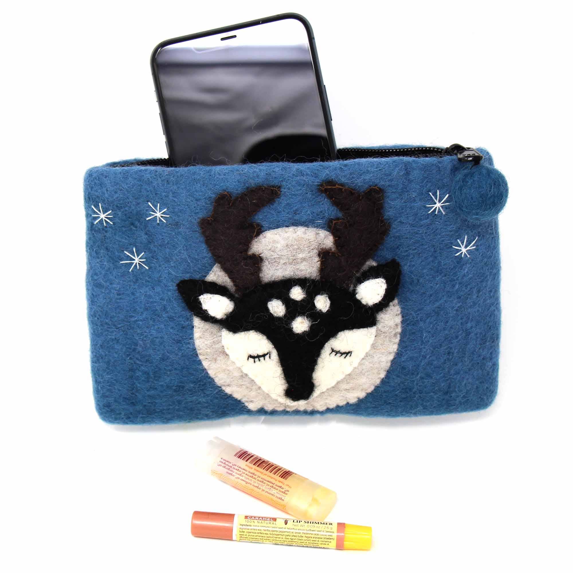 Starry Stag Felt Zipper Pouch