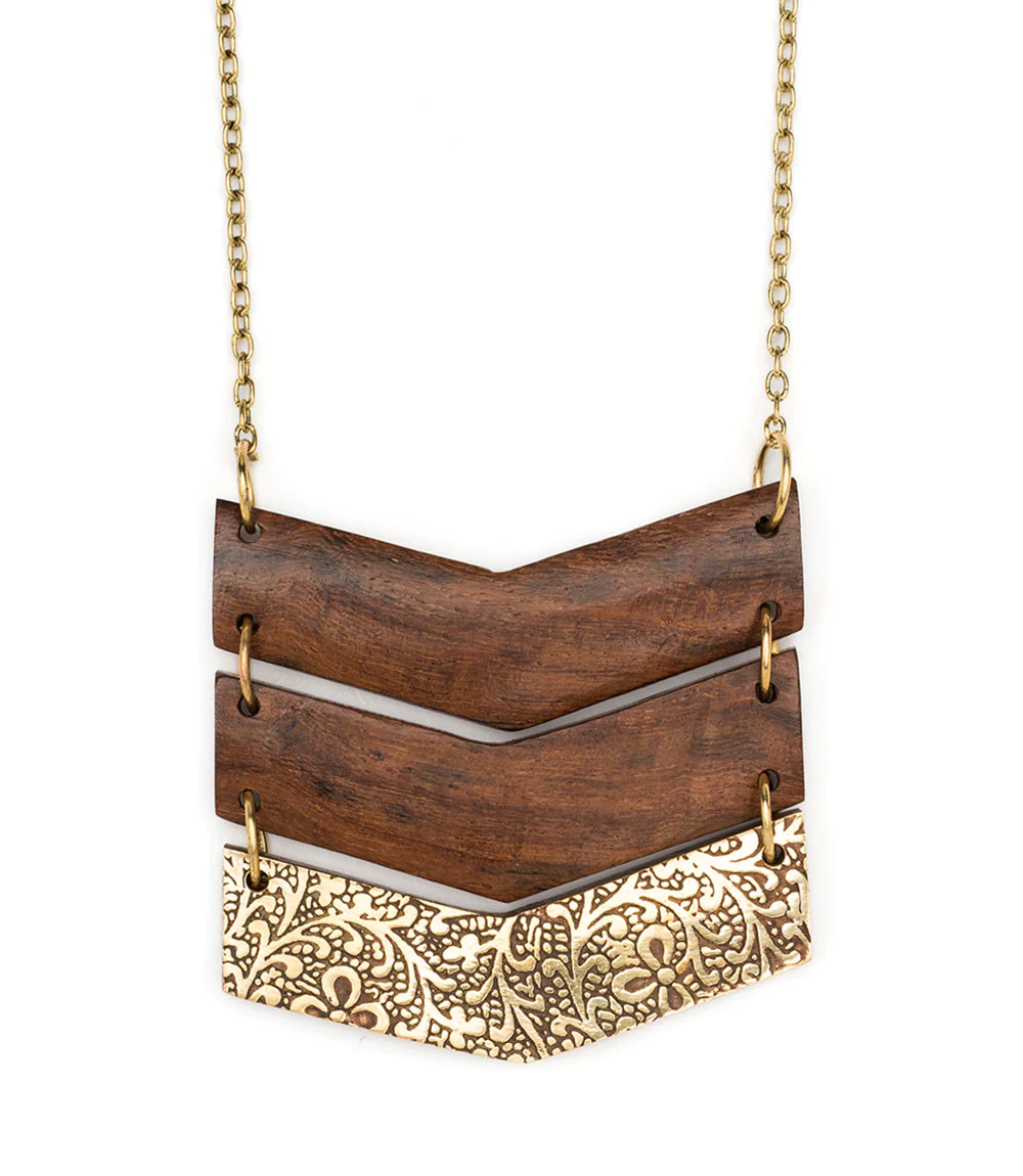 Wood and Brass Chevron Necklace