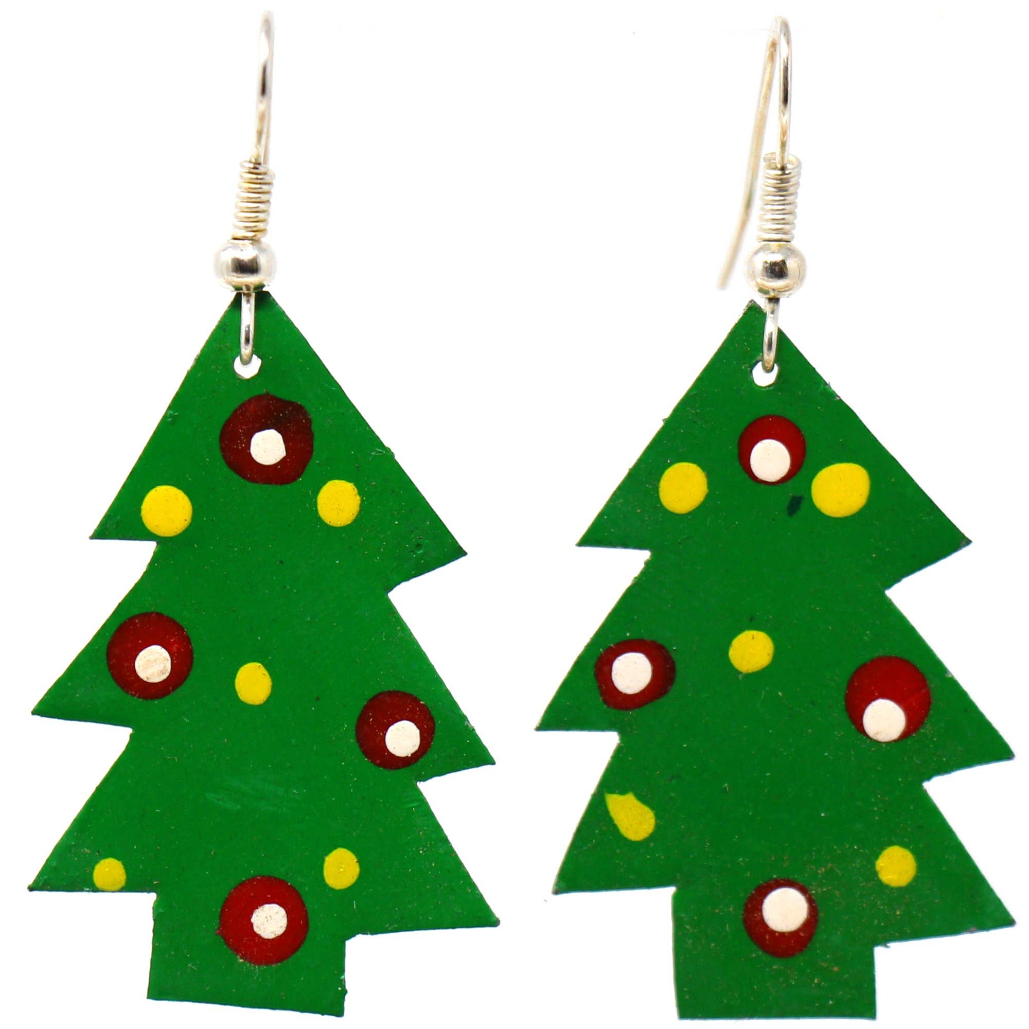 Painted Tin Christmas Tree Earrings