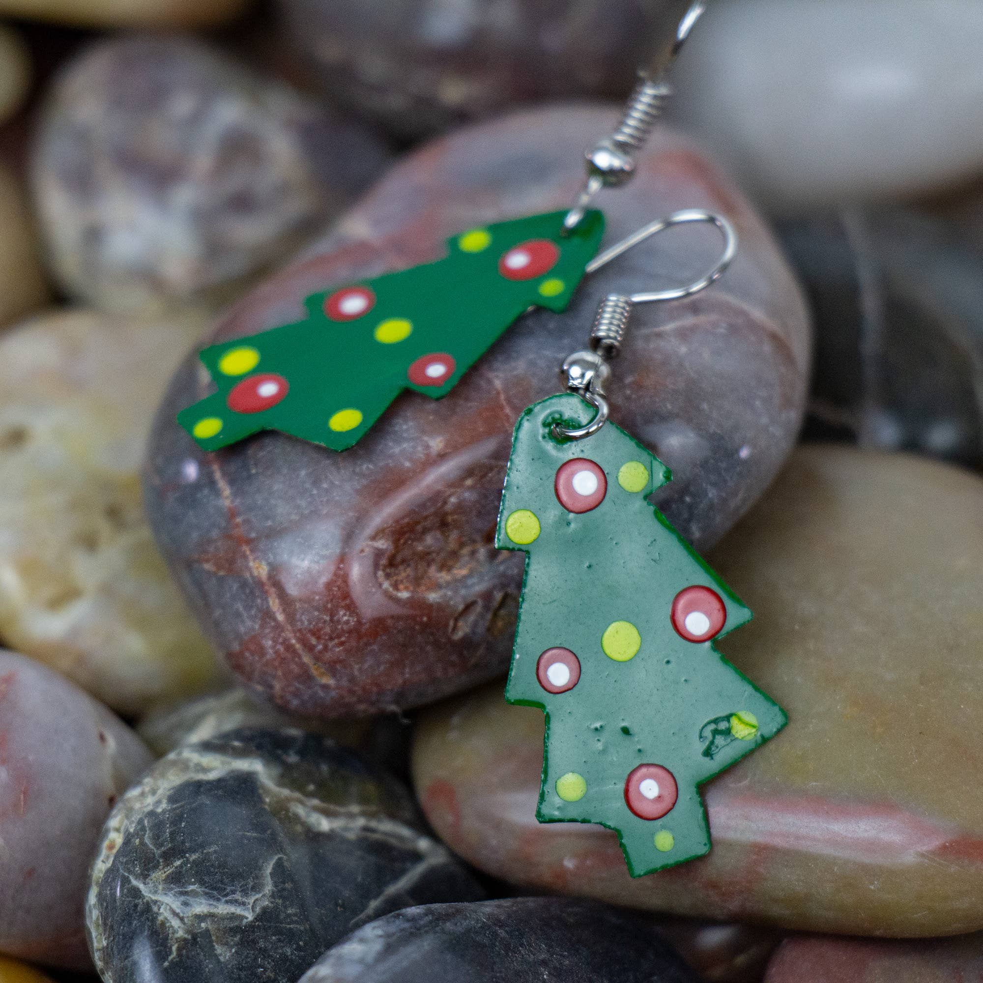 Painted Tin Christmas Tree Earrings