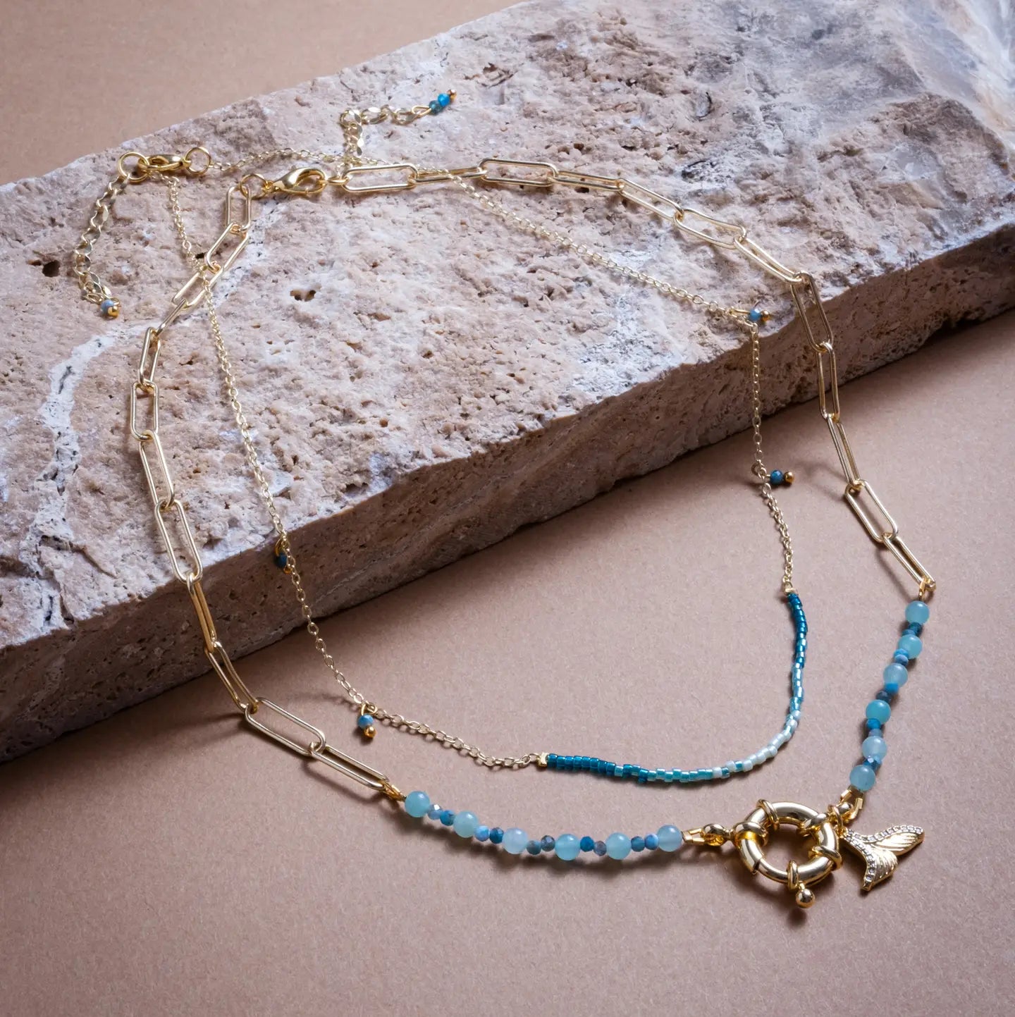 Beaded Charm and Chain Layering Necklace