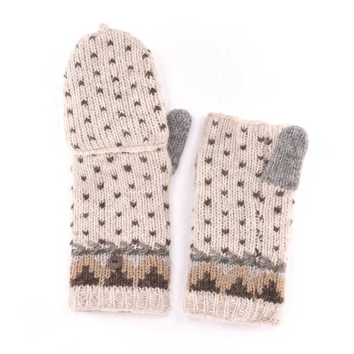 Convertible Wool Mittens with Embroidery