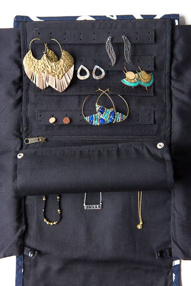 Jewelry Roll Travel Case - Black Matchstick
