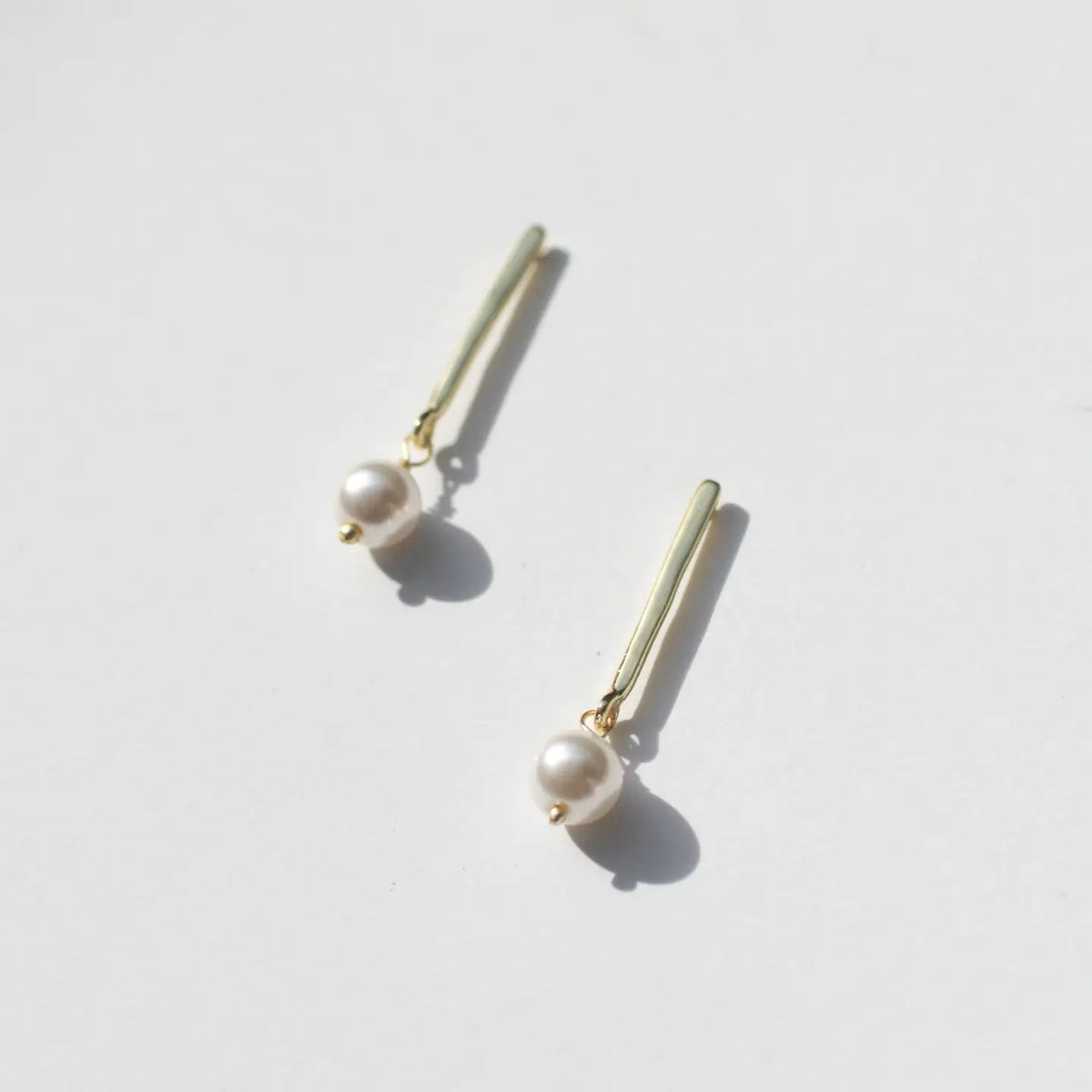 Gold Pearl Bar Earrings