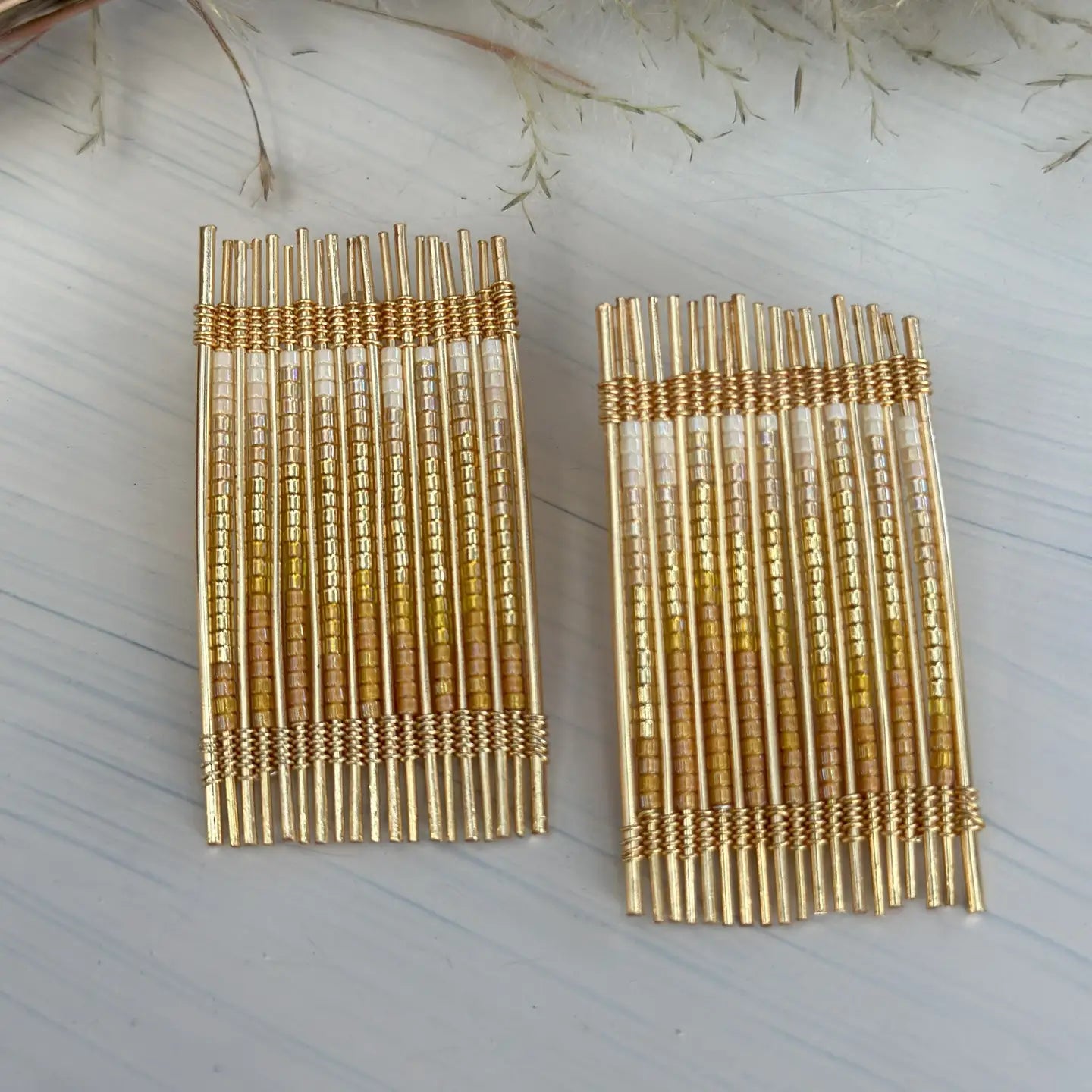 Wire and Bead Ombre Rectangle Earrings