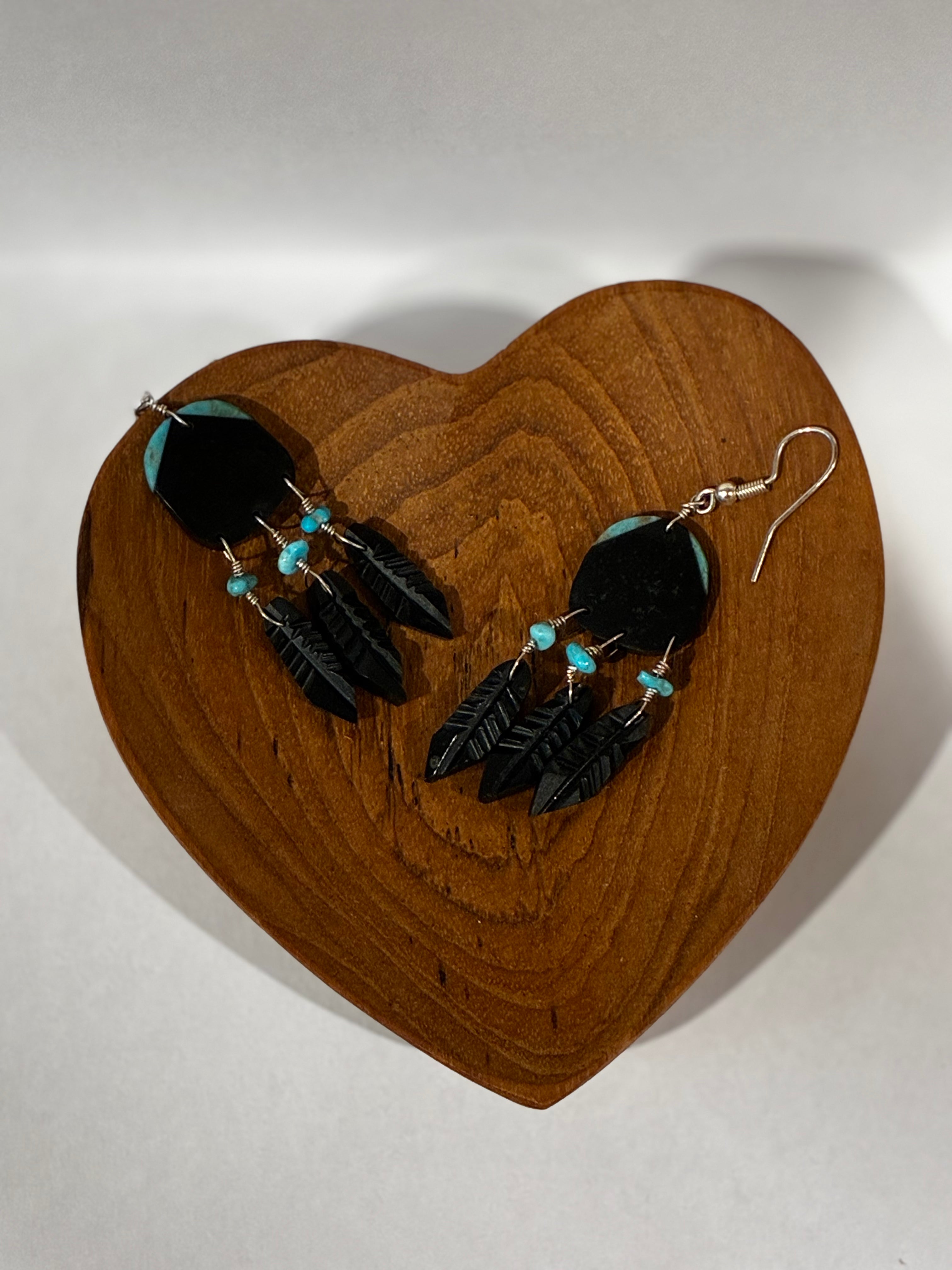 Jet, Turquoise Shield Earrings