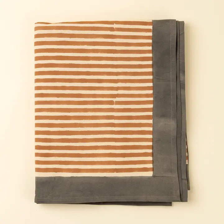Terracotta Stripe Block Print Tablecloth