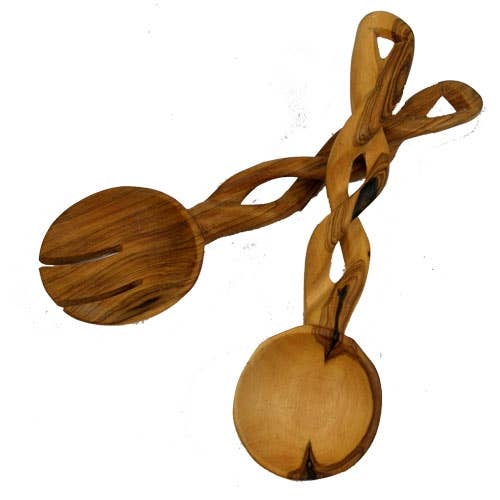 Olive Wood Serving Set - Braided Handles