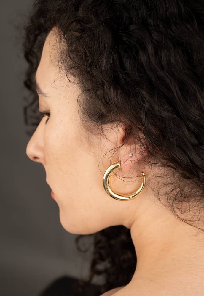 Golden Grace Hoops- 14K Gold Plated Curved Lightweight Hoop Earrings