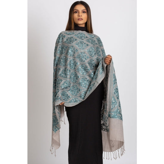 Aqua Embroidered Shawl