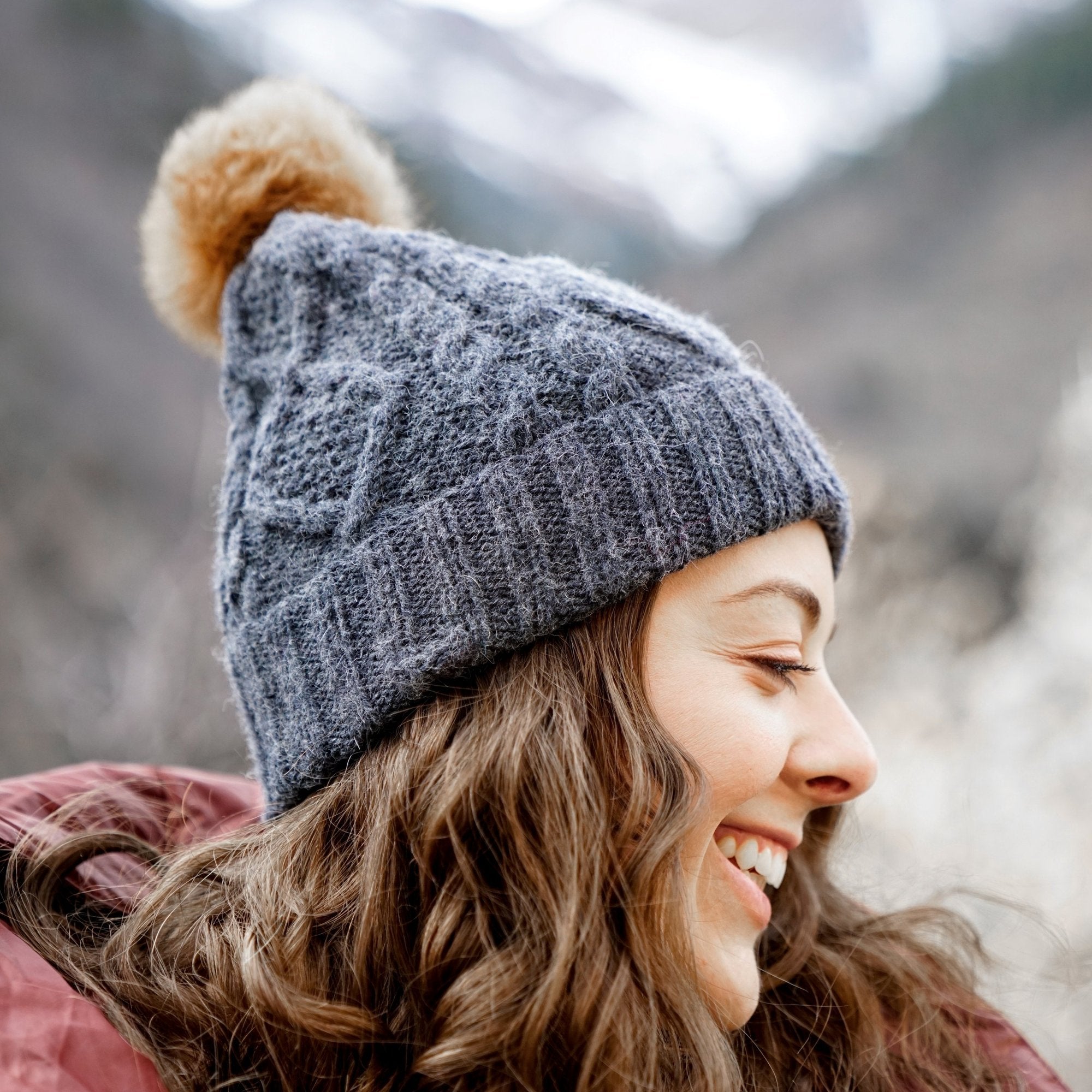Alpaca Hat - Braided Pom