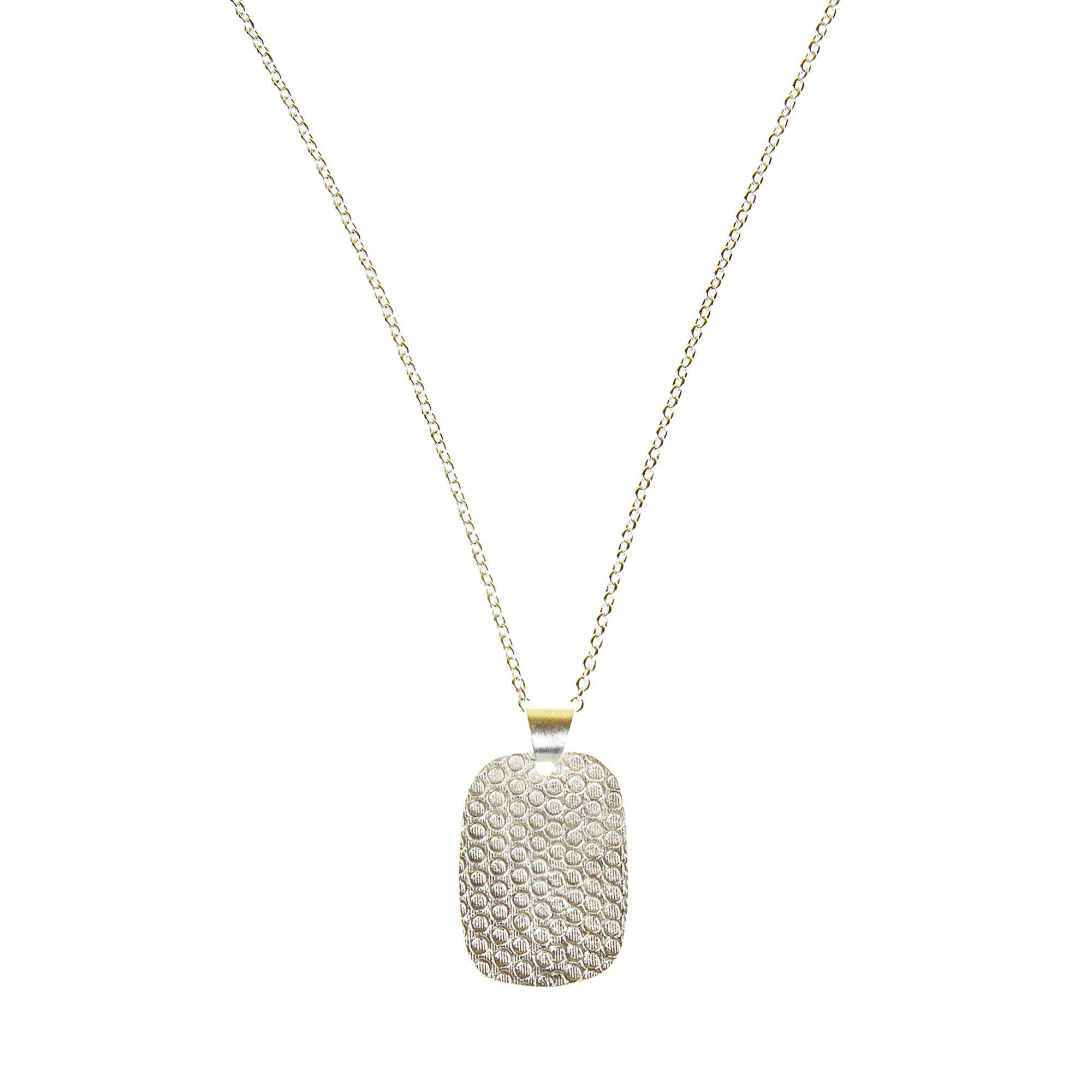 Hammered Rectangle Pendant Necklace, Silver Brass